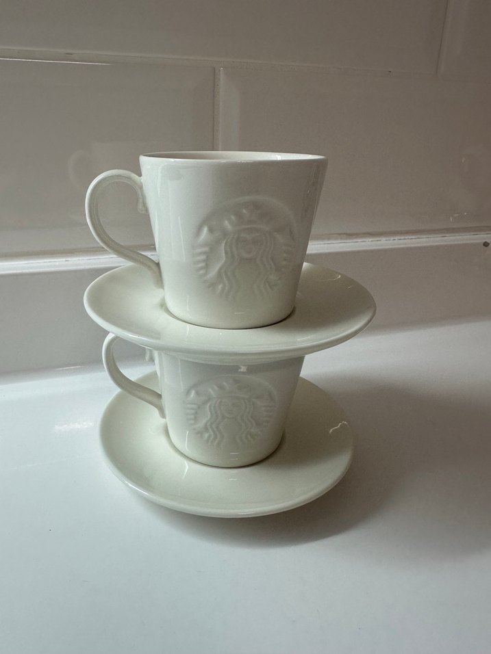 Beyaz Starbucks 2li Kahve Fincanı ve Tabağı Seti - Görsel 2