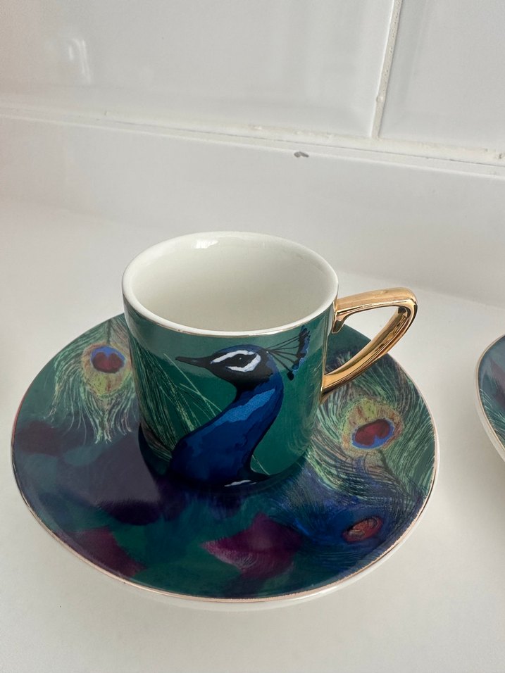 Karaca Renkli Tavuskuşu Desenli 4'lü Fincan Takımı - Görsel 3