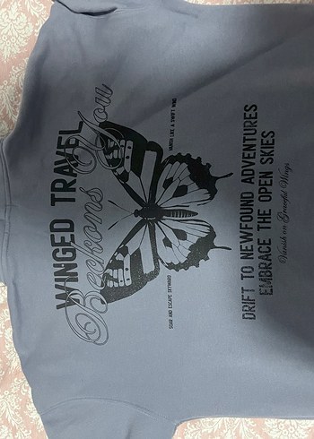 Gri Kapüşonlu Uzun Kollu Baskılı Sweatshirt - Görsel 3