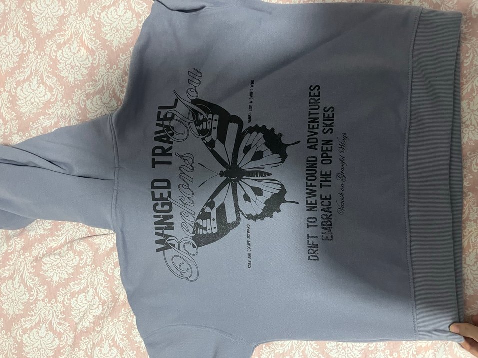 Gri Kapüşonlu Uzun Kollu Baskılı Sweatshirt - Görsel 3