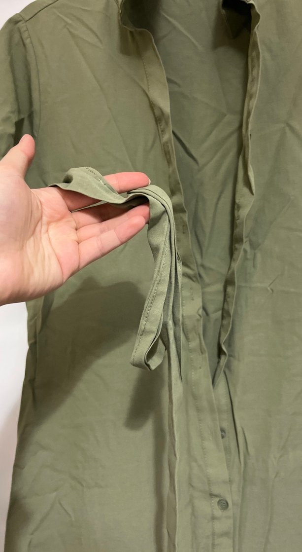 Düğmeli Kısa Kollu Haki Midi Elbise - Görsel 3