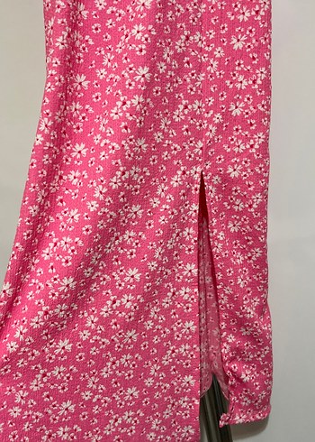 Pembe Midi Çiçekli Drapeli Elbise - Görsel 2