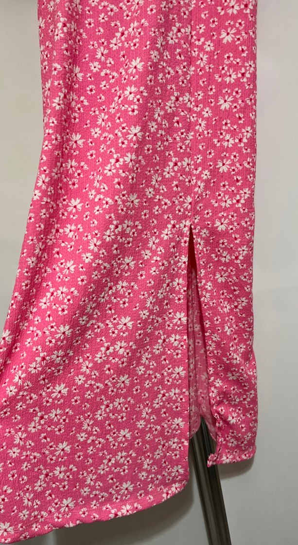 Pembe Midi Çiçekli Drapeli Elbise - Görsel 2