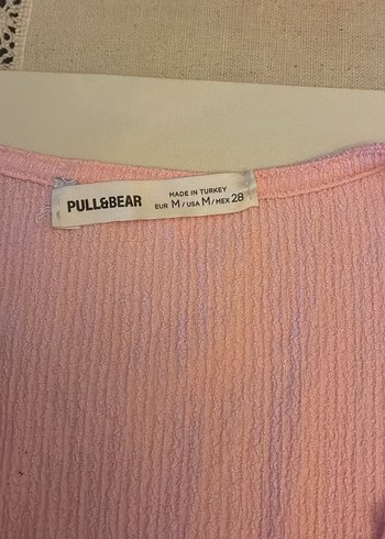 Pull and Bear Pull&Bear Marka Pembe Midi Elbise, Fırfırlı, V Yaka