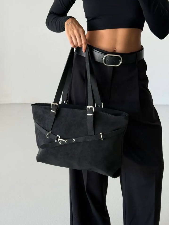 Kahverengi Süet Kemer Detaylı Kadın Çanta - Görsel 5