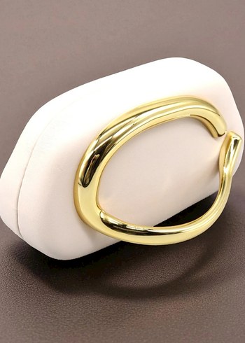 Beyaz Deri Tokalı Kadın Portföy Çanta - Görsel 2