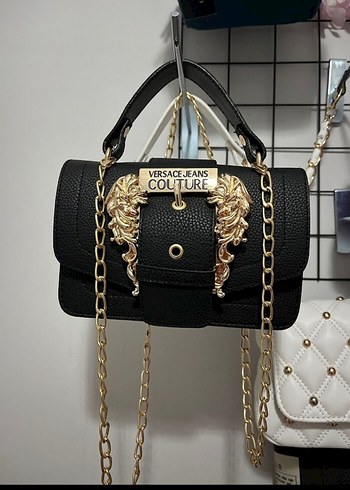 Versace Jeans Couture Zincir Detaylı Siyah Deri Çanta