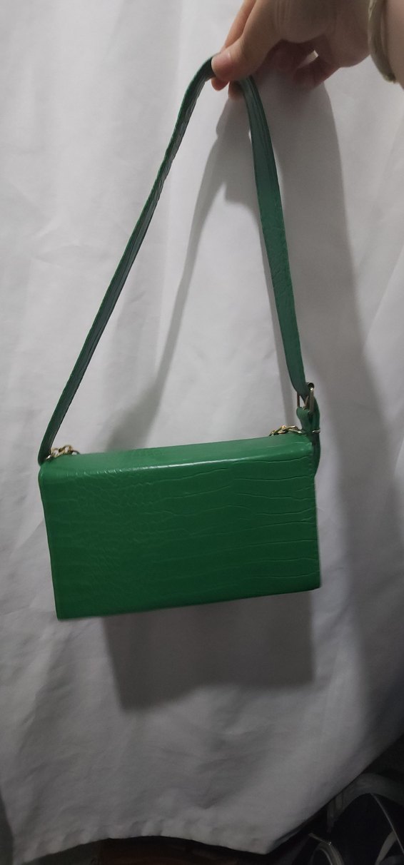 Yeşil Zincir Detaylı Deri Kadın Çanta - Görsel 2