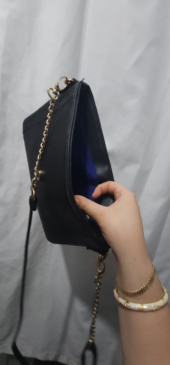 Zincir Detaylı Siyah Deri Kadın Çanta - Görsel 4