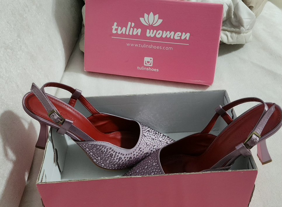 Mor Pullu Payetli Stiletto Kadın Abiye Ayakkabı - Görsel 4