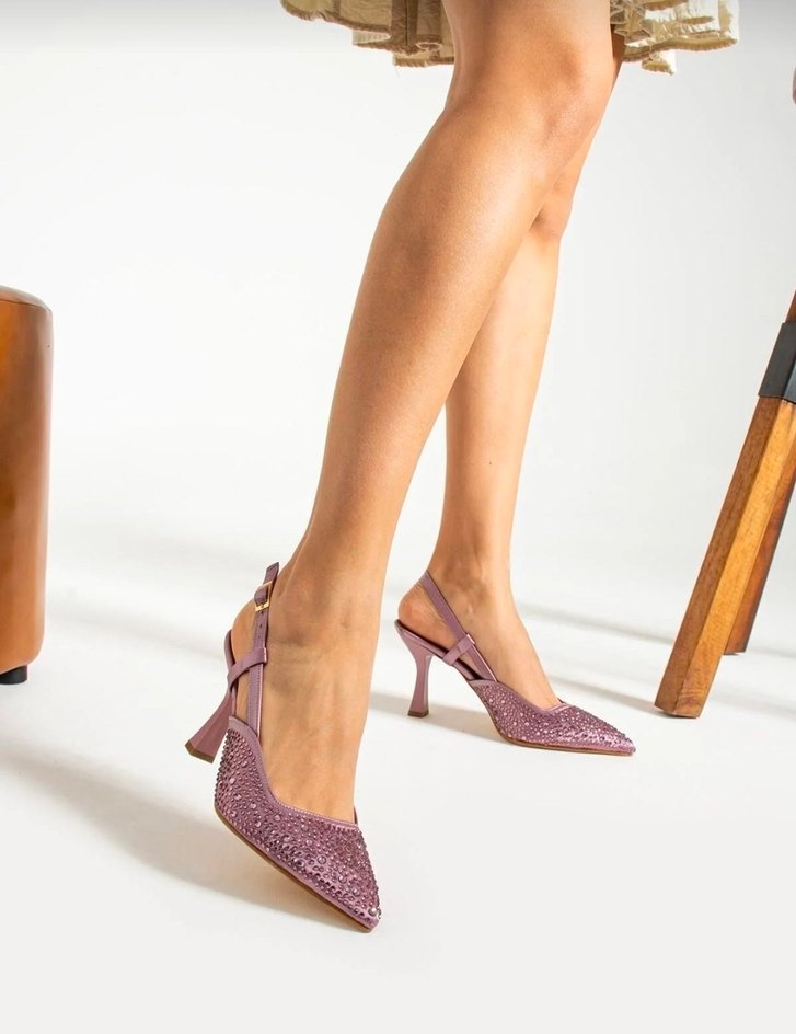 Mor Pullu Payetli Stiletto Kadın Abiye Ayakkabı - Görsel 2