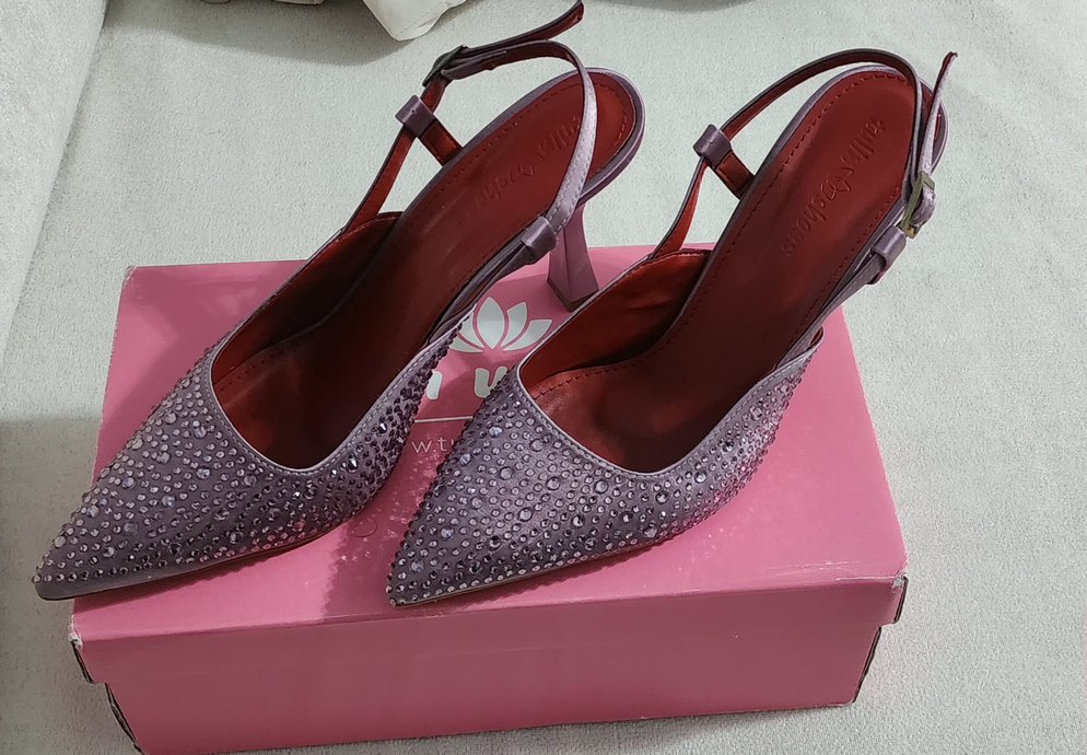 Mor Pullu Payetli Stiletto Kadın Abiye Ayakkabı - Görsel 3