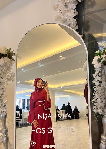 Bordo Uzun Kollu Yüksek Yaka Kadın Elbise - Görsel 2