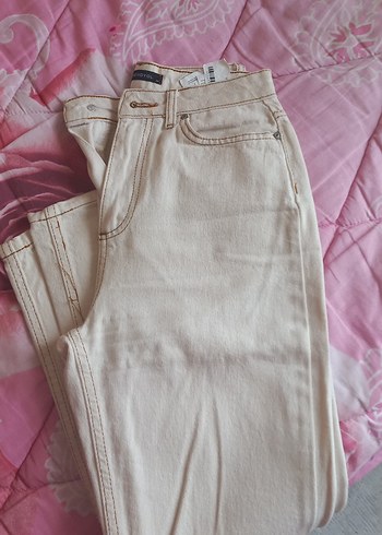 Beyaz Midi Kadın Kot Pantolon - Görsel 2