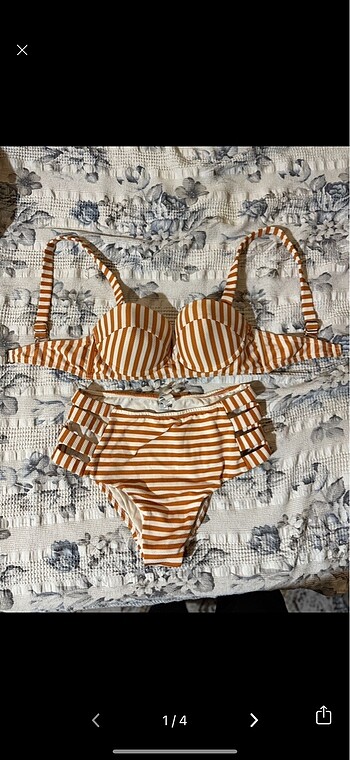Penti turuncu çizgili bikini takımı