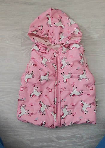 Kız Çocuk Pembe Baskılı Fermuarlı Yelek - Görsel 2