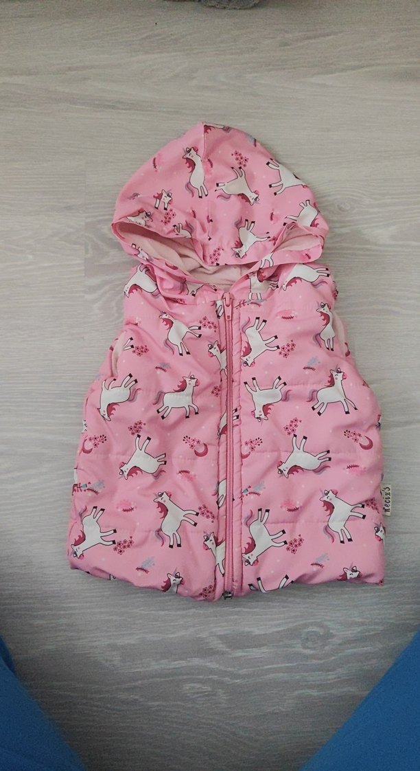 Kız Çocuk Pembe Baskılı Fermuarlı Yelek - Görsel 2