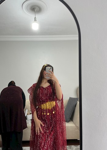 Bordo Bohem V Yaka Uzun Elbise