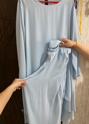Diğer Mavi Uzun Kollu Midi Tunik ve Pantolon