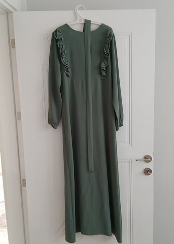 Volan Detaylı Uzun Kollu Haki Elbise - Görsel 2