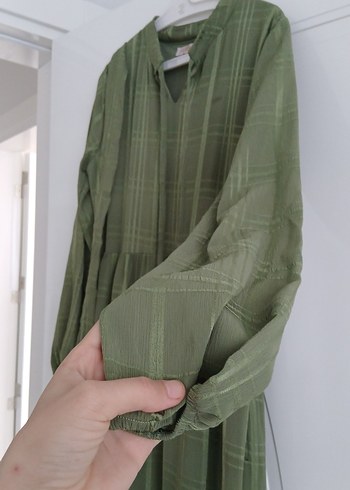 Kadın Haki Uzun Piliseli Elbise - Görsel 2