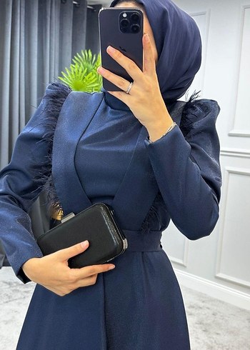 Lacivert Uzun Kadın Abiye Elbise - Görsel 2