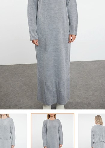 Gri Uzun Kollu Kadın Örgü Elbise - Görsel 2