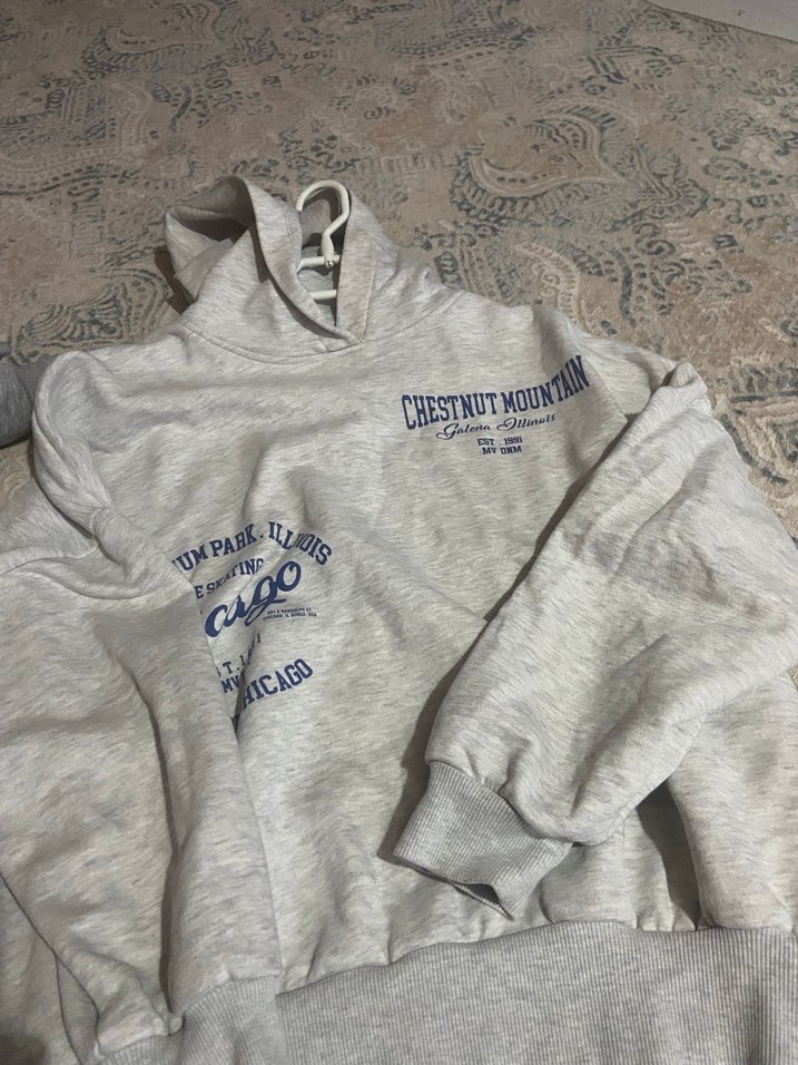 Gri Düz Desen Kapüşonlu Sweatshirt - Görsel 3