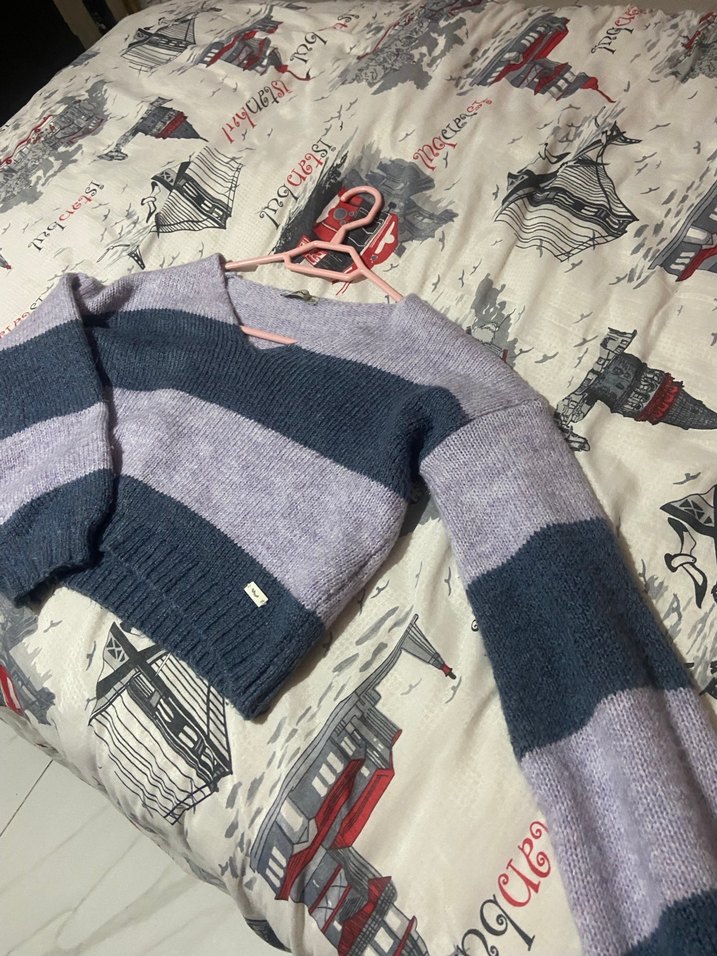 Mor  V Yaka Örgü Kadın Kazak - Görsel 3