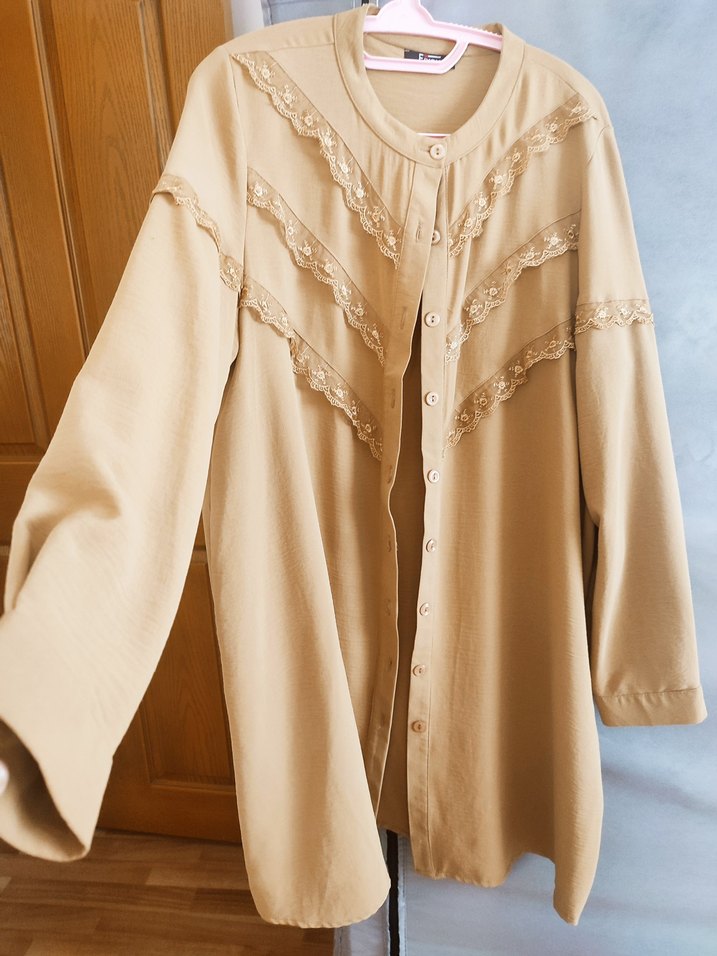 Bej Vintage Düğmeli Uzun tunik - Görsel 3