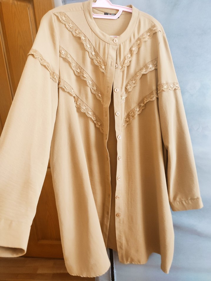 Bej Vintage Düğmeli Uzun tunik - Görsel 2