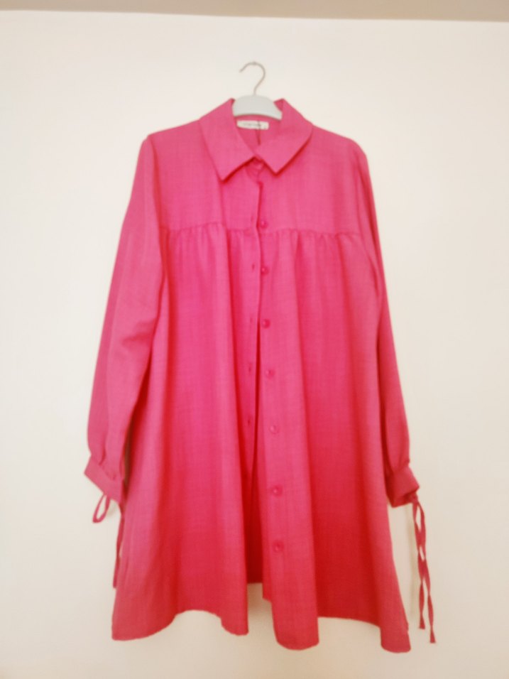 Düğmeli Pembe Keten tunik - Görsel 2