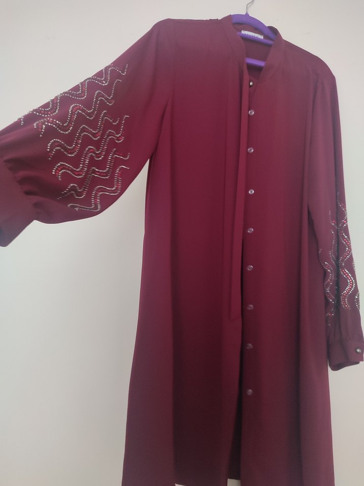 Bordo Düğmeli Uzun Kadın Tunik - Görsel 2