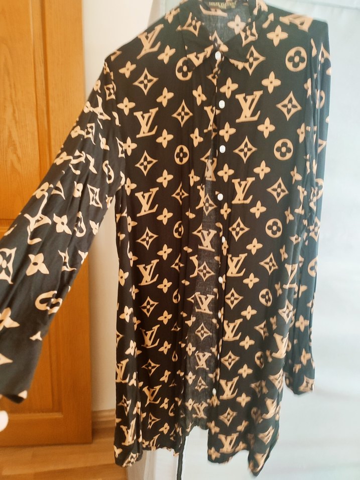 Düğmeli Uzun Kadın Desenli Kahverengi tunik - Görsel 2