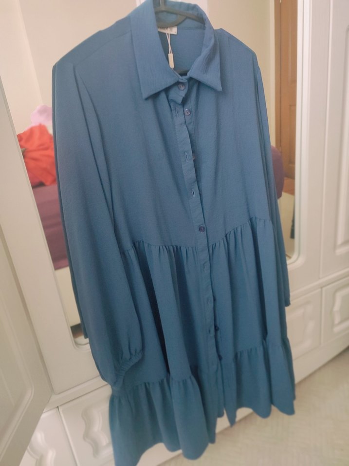 Diger Mavi Uzun Kollu Piliseli Kadın Tunik - Görsel 2