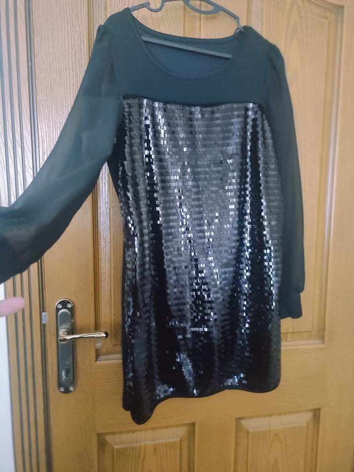 Siyah Uzun Kollu Drapeli Midi Abiye Elbise - Görsel 2