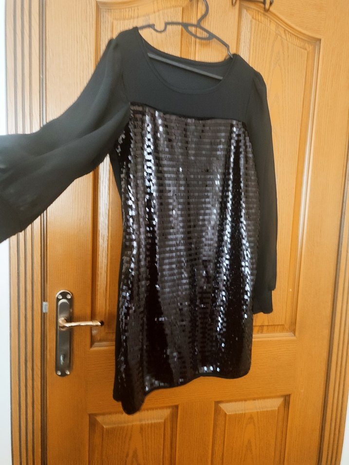 Siyah Uzun Kollu Drapeli Midi Abiye Elbise - Görsel 4