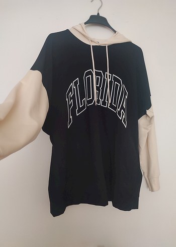 Florida Baskılı Siyah Kapüşonlu Sweatshirt - Görsel 3