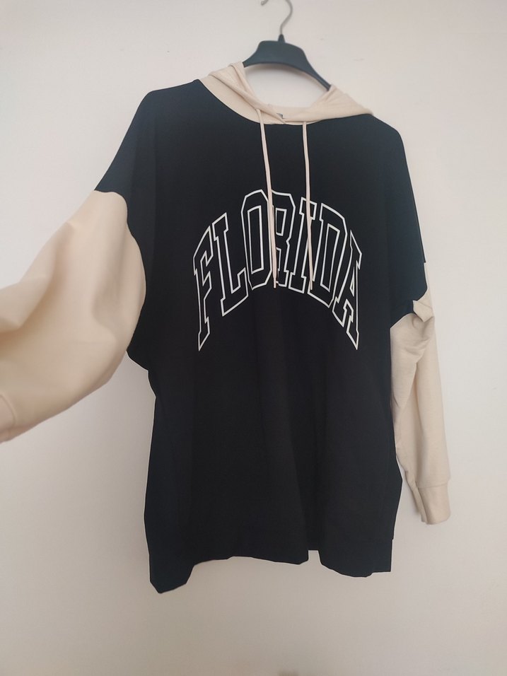 Florida Baskılı Siyah Kapüşonlu Sweatshirt - Görsel 3