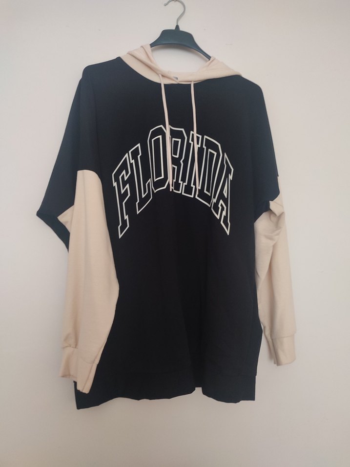 Florida Baskılı Siyah Kapüşonlu Sweatshirt - Görsel 4