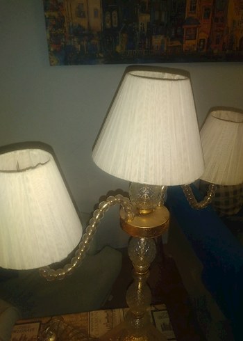 Altın Renkli Üç Kollu Abajur ve kafes vintage ürün - Görsel 3