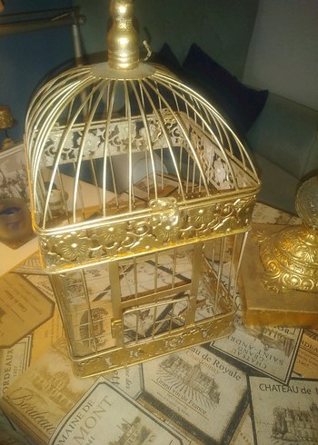 Altın Renkli Üç Kollu Abajur ve kafes vintage ürün - Görsel 4