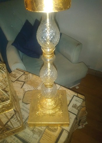 Altın Renkli Üç Kollu Abajur ve kafes vintage ürün - Görsel 2