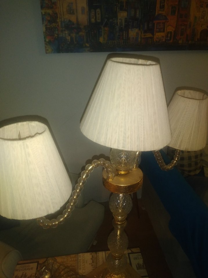 Altın Renkli Üç Kollu Abajur ve kafes vintage ürün - Görsel 3