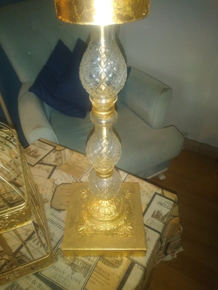 Altın Renkli Üç Kollu Abajur ve kafes vintage ürün - Görsel 2