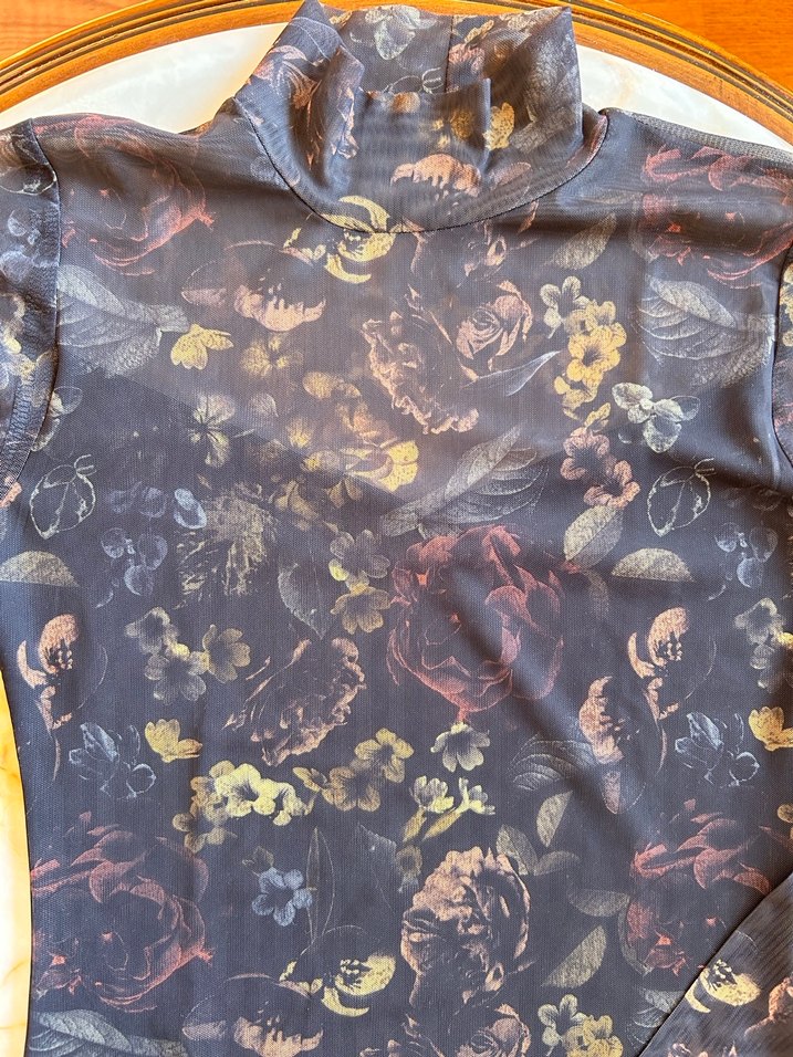 Transparan Lacivert Baskılı Boğazlı Bluz Body - Görsel 3