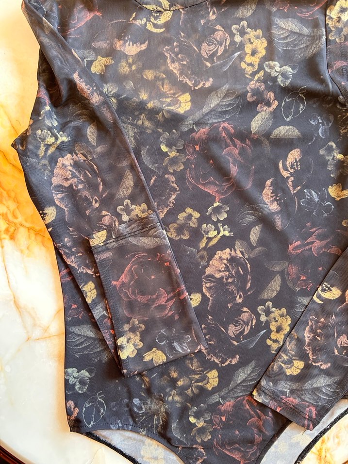 Transparan Lacivert Baskılı Boğazlı Bluz Body - Görsel 2