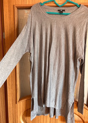 Gri Uzun Kollu Keten Triko Kazak - Görsel 2