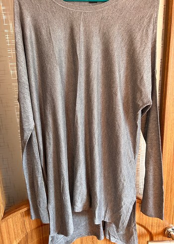 Gri Uzun Kollu Keten Triko Kazak - Görsel 3