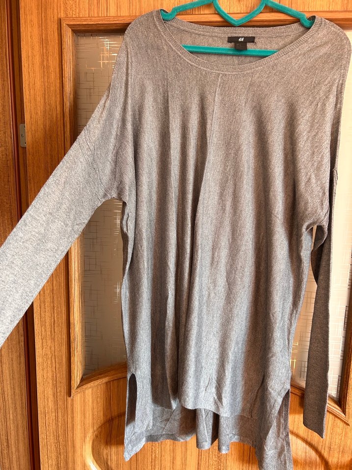 Gri Uzun Kollu Keten Triko Kazak - Görsel 2